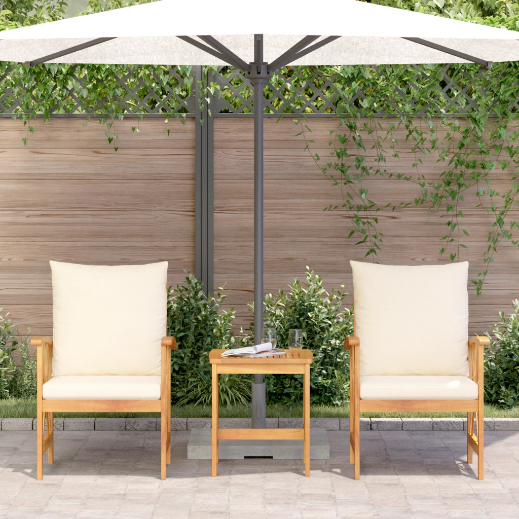 Set da giardino 3 pezzi con cuscini in legno massello di acacia