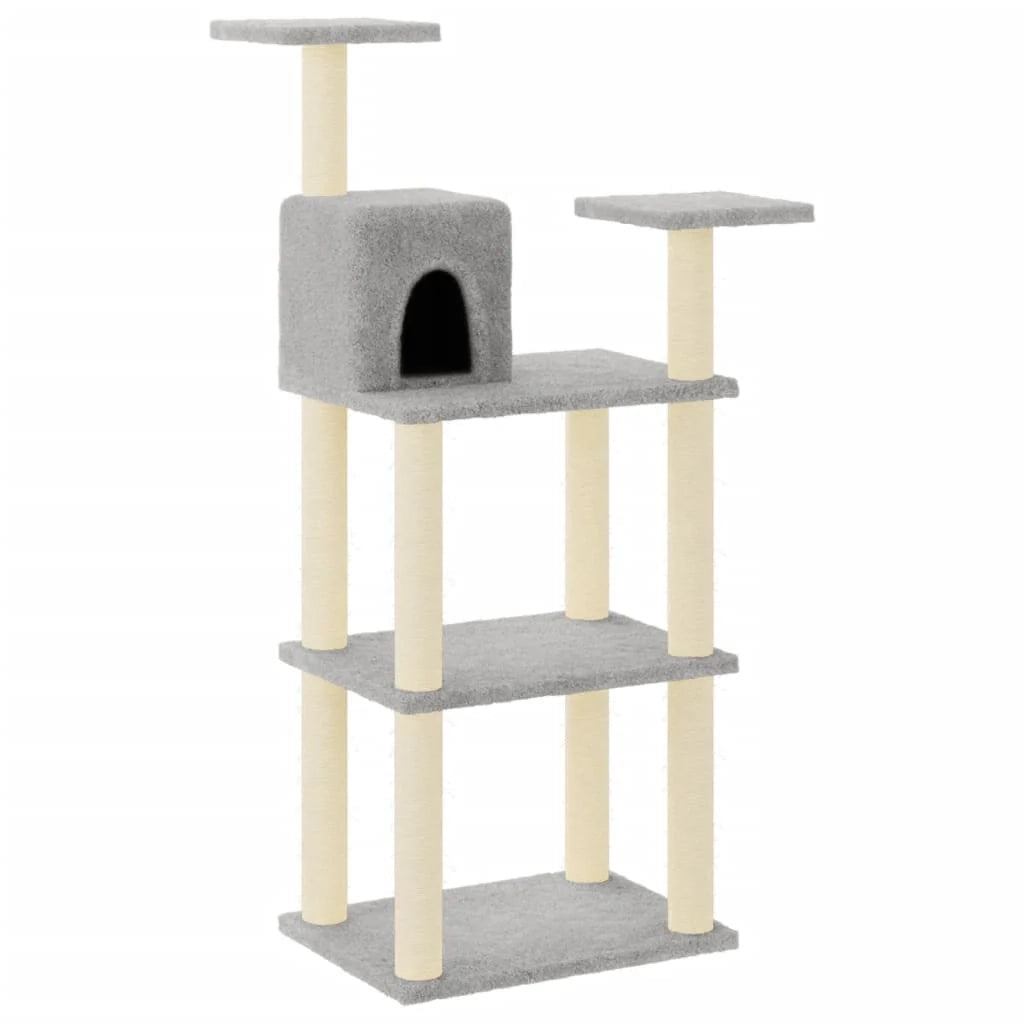 Tiragraffi per gatti Mobili per arrampicata su torre Tiragraffi piattaforma da arrampicata con tiragraffi in sisal leggero 118,5 cm grigio 02_0022554