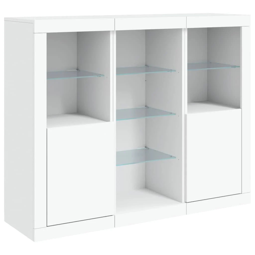 Buffet credenza cassettiera armadio mobile contenitore organizer per cucina soggiorno salotto con luci LED 3 pezzi legno ingegnerizzato bianco 02_0037199