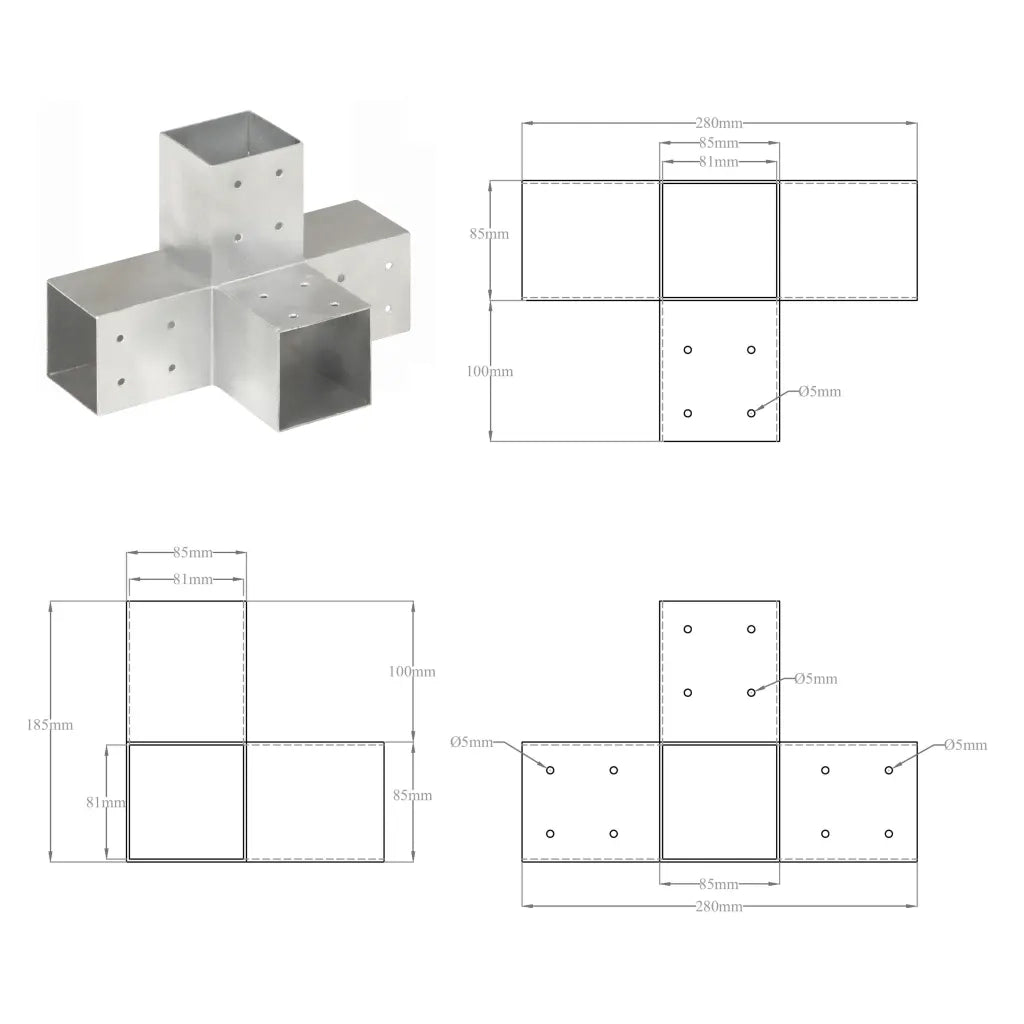 Connettore per Pali a Forma di X in Metallo Zincato 81x81 mm cod mxl 54838