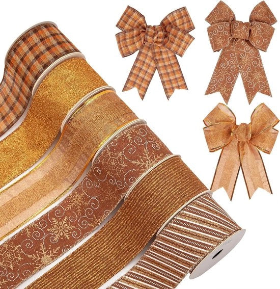 Decorazioni per Natale in bronzo - 6 rotoli da 30 metri - 63 cm - per decori e fioriere - con filo metallico - per artigianato e fai da te