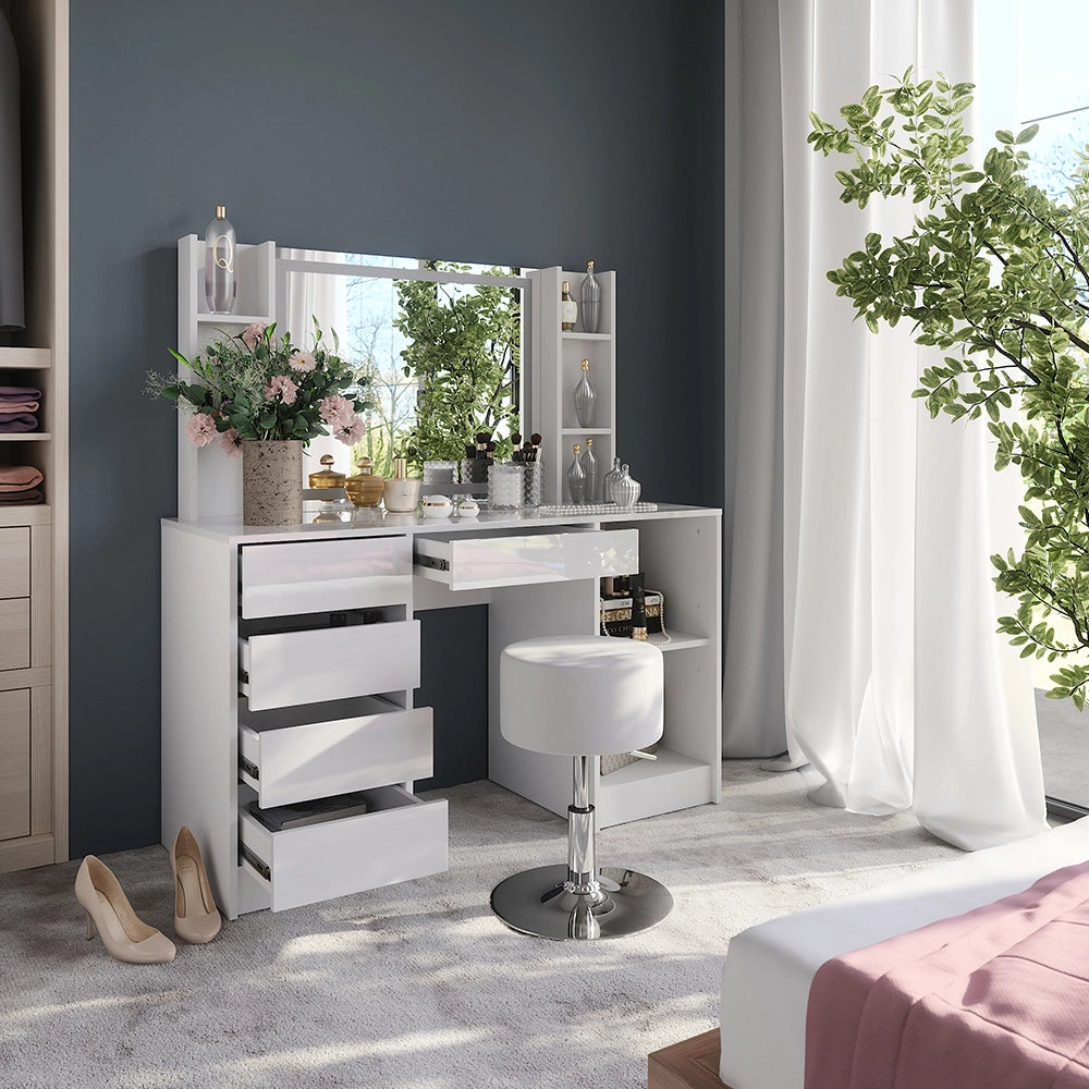 Vicco Tavolo da toeletta Bianco/bianco lucido 128.2 cm 5 parti