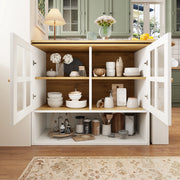Credenza girevole 138-204x39x102.5 cm; con ante in vetro temperato; MDF bianco