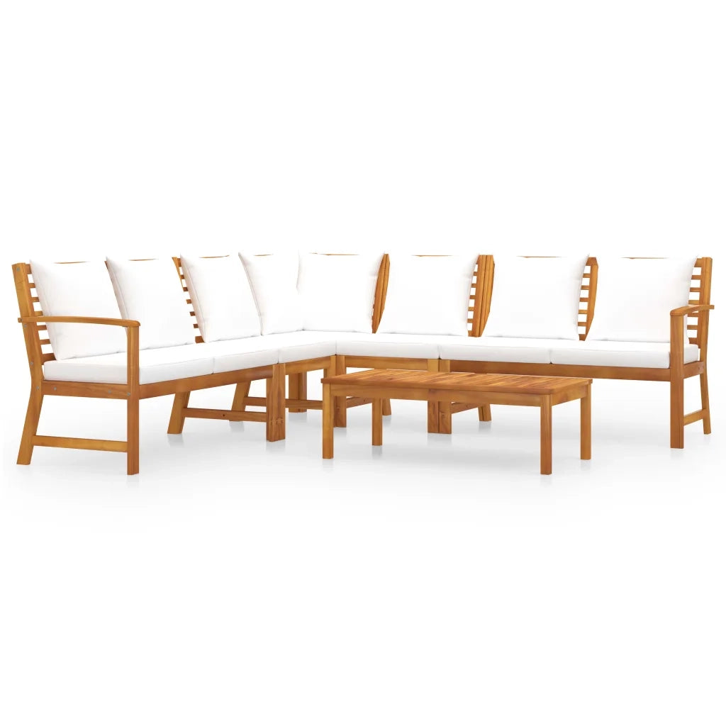 Set Divani da Giardino 6 pz con Cuscini Crema in Legno Acacia 3057774