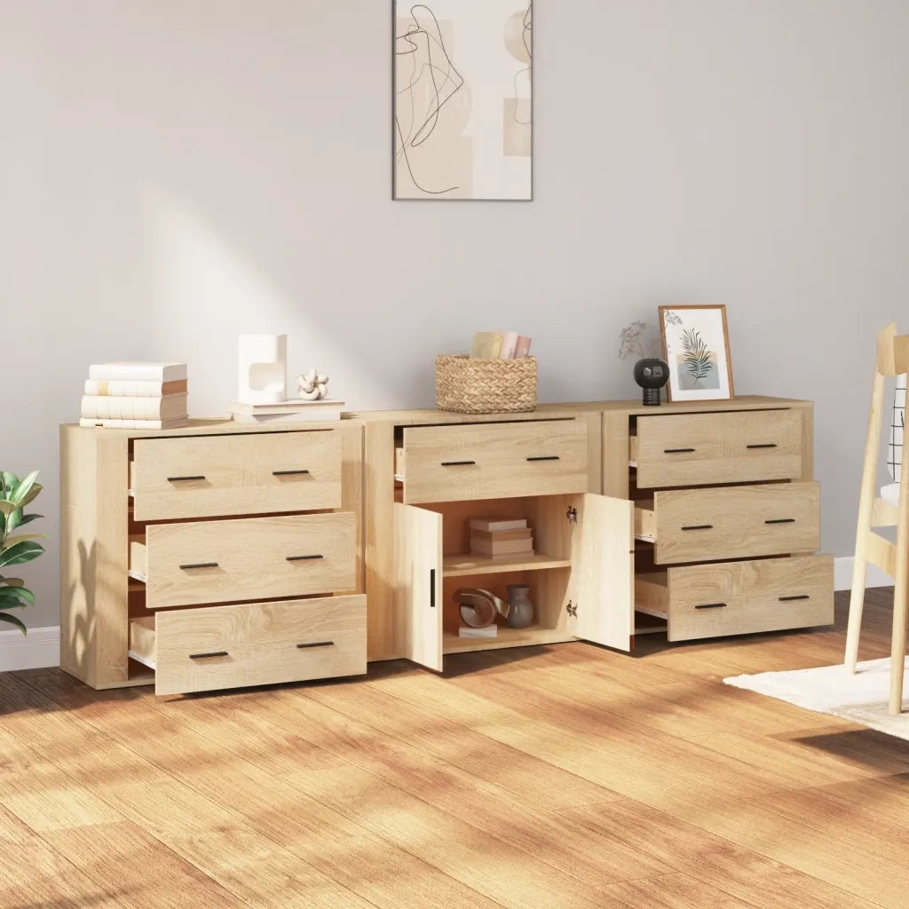 Credenze 3 pz Rovere Sonoma in Legno Multistratocod mxl 125280