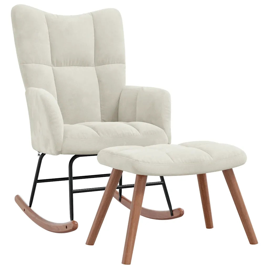 Poltrona a Dondolo con Poggiapiedi Bianco Crema in Velluto cod mxl 63054