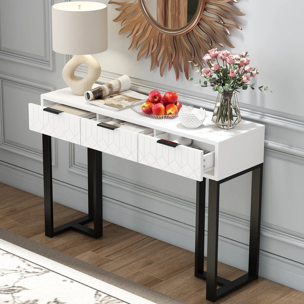 Consolle con Cassetti e Specchio ¨C MINIMAL ¨C Bianco e Nero, Struttura Dorata