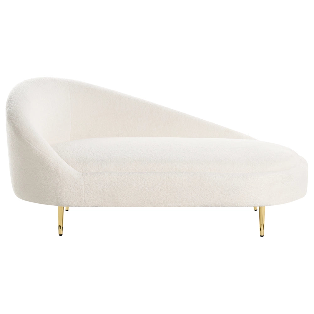 Chaise Lounge Rivestimento in poliestere Boucle bianco sporco Gambe dorate a sinistra Mobili da soggiorno di design moderno