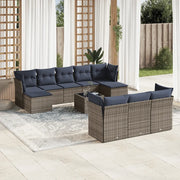 Set Divani da Giardino 11 pz con Cuscini Grigio in Polyrattan 3218341