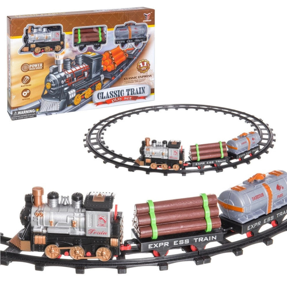 Trade Shop - Pista Treno Trenino Per Bambini Lunghezza 144cm Con Binari Locomotiva E 2 Vagoni -