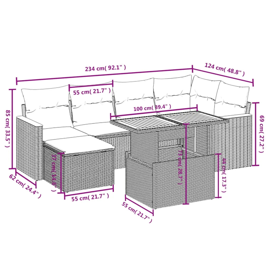 Set Divani da Giardino con Cuscini 7pz Nero Polyrattancod mxl 90329