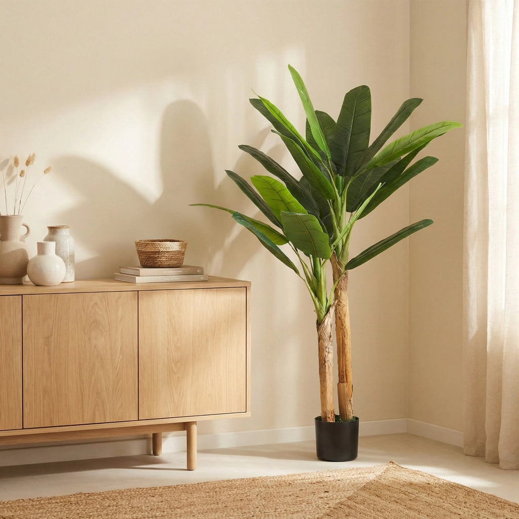 Albero di Banano Artificiale ¨C Zephmum ¨C Verde 150 cm con Vaso e Tronchi