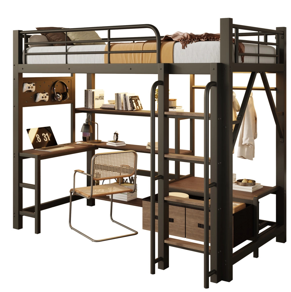 Letto a soppalco 90x200 cm con scrivania, LED e USB