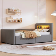 Letto imbottito 90x200 cm con LED; luce notturna; USB e contenitore idraulico in velluto grigio