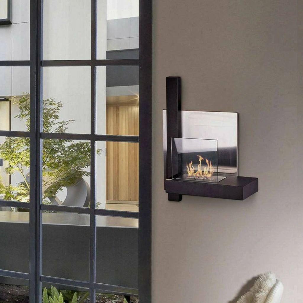 Camino a bioetanolo Bern, Caminetto ecologico, Focolare senza fumo, Riscaldatore ad etanolo, Made in Italy, 65x23 h75 cm, Nero