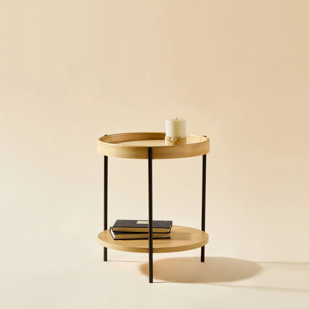 TAVOLINO rotondo 2 pezzi Ø69x38 cm e Ø44x48 cm Legno massello e MDF Naturale