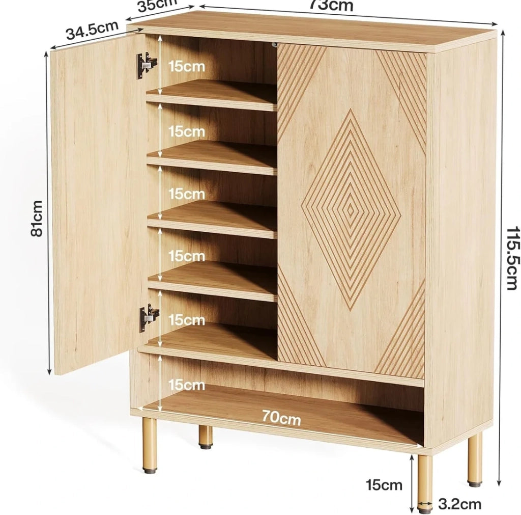 Scarpiera in legno a 7 ripiani con design classico e struttura resistente