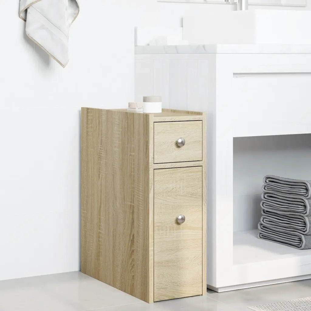 Armadietto da Bagno | Armadio da bagno Stretto con Ruote Rovere Sonoma Truciolato