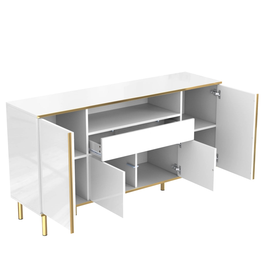 Credenza bianca lucida con LED e dettagli oro