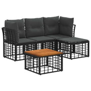Set di divani da esterno 5 pcs Nero e Grigio scuro Poliestere