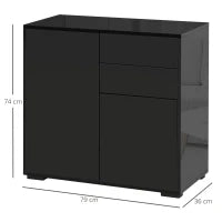Mobiletto Multiuso per Casa e Ufficio con 2 Cassetti e 2 Armadietti, Apertura a Pressione, 79x36x74cm