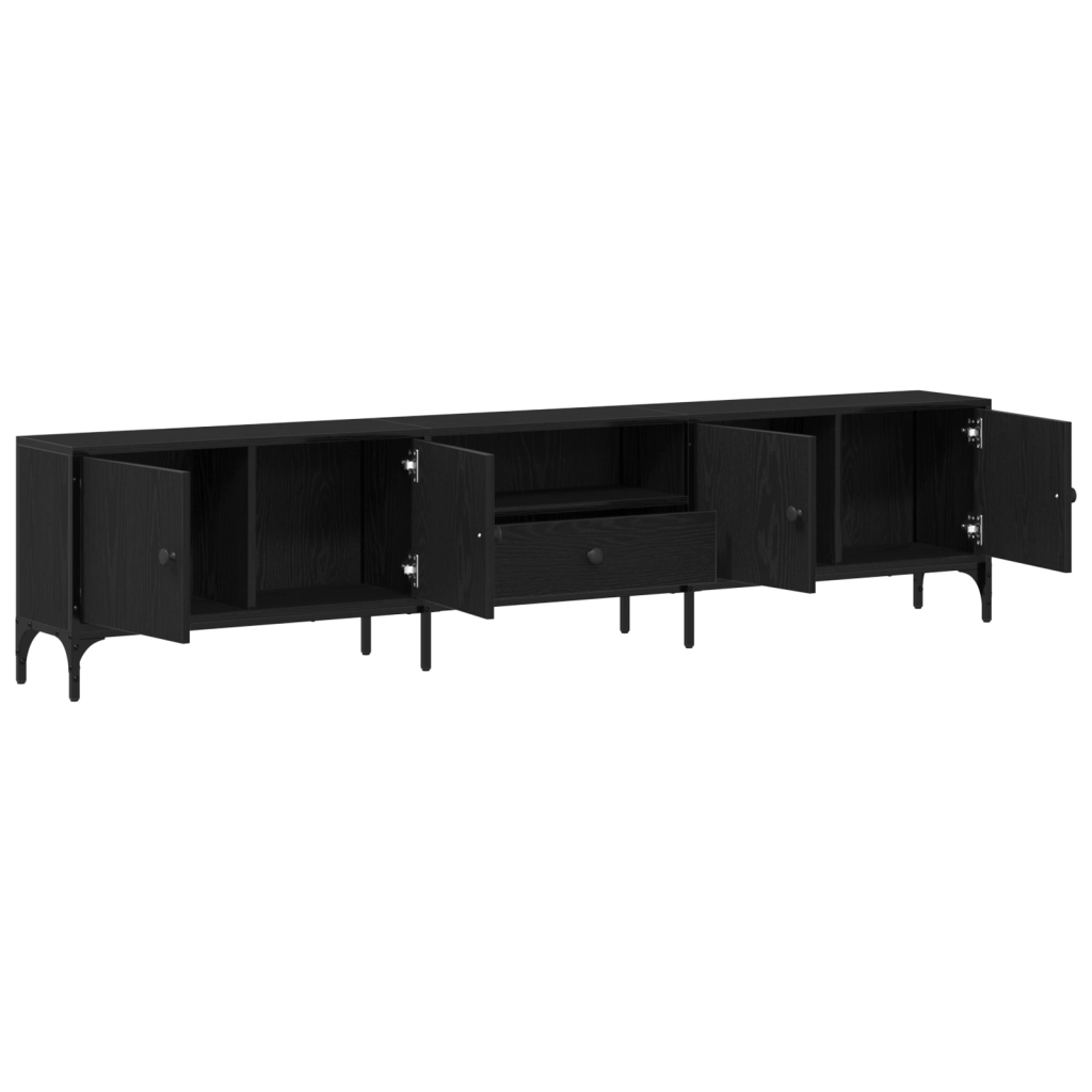 Mobile TV  con cassetto Nero Rovere 200x25x44 cm Legno ingegnerizzato