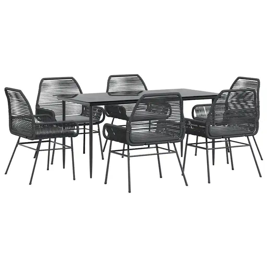 Set Pranzo da Giardino 7 pz Nero con Cuscini Polyrattan Vetro 3334468