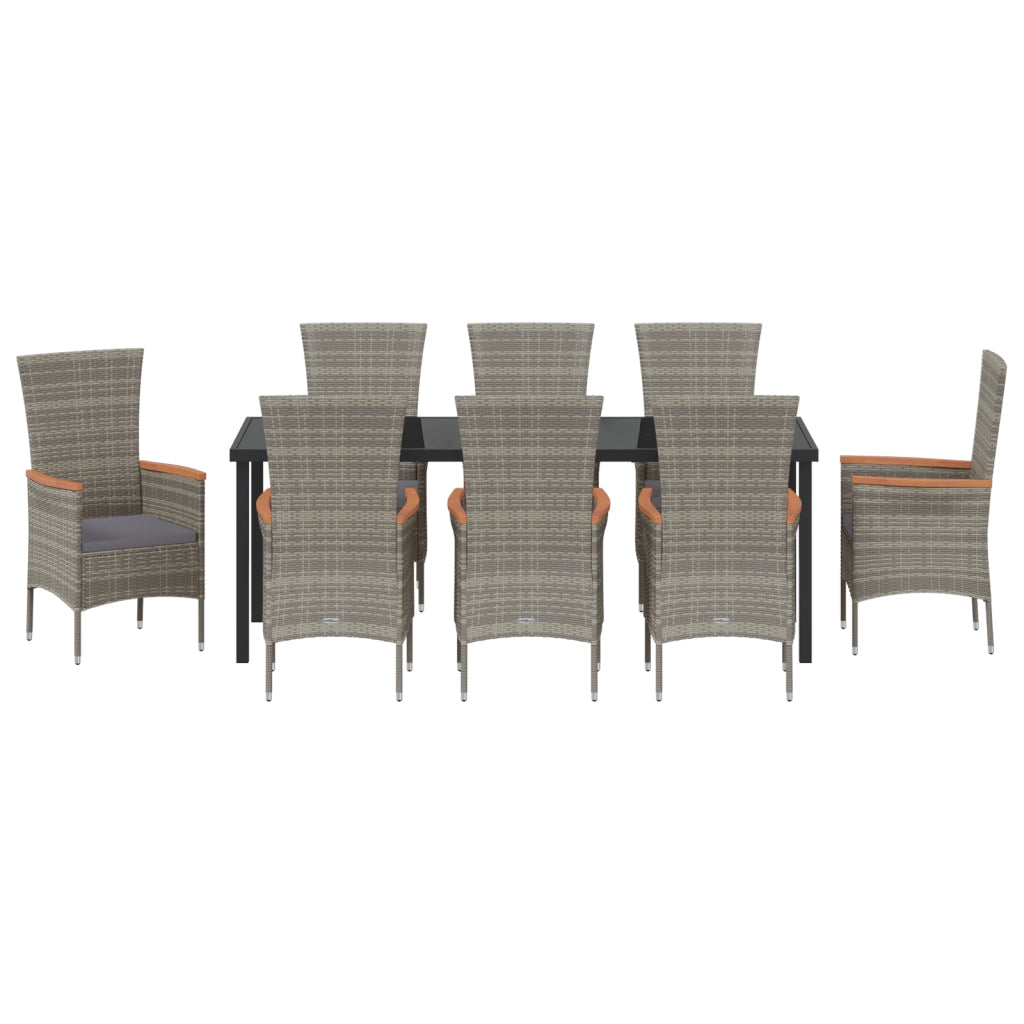 Set da pranzo da giardino in 9 pezzi con cuscini Grigio Polirattan