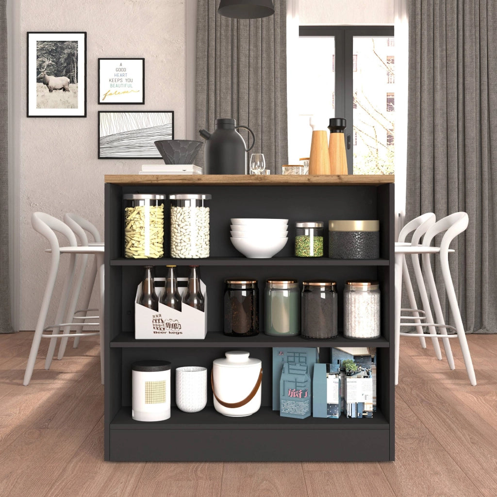 WHOUS Mobile a scaffale Sole con 3 ripiani antracite opaco e rovere 90x90x25 cm