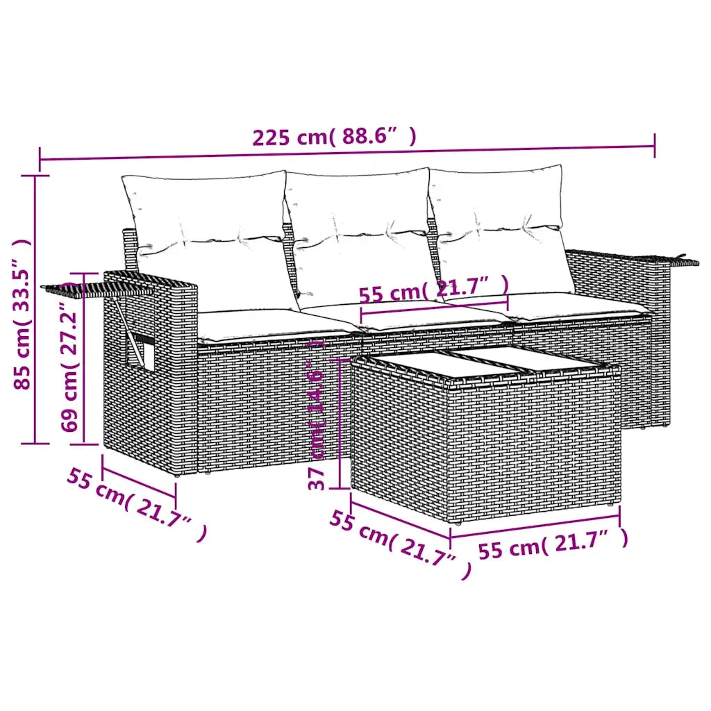 Set Divani da Giardino 4 pz | Set Salotto da Giardino con Cuscini Nero in Polyrattan