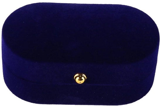 Scatola per gioielli ovale in velluto con due tasche, ideale per cerimonie di matrimonio e regali di fidanzamento, realizzata con materiali ecocompatibili.