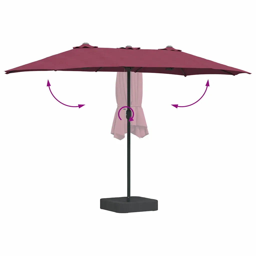 vidaXL Ombrello da giardino Rosso bordò 385 x 209 x 244 cm Tessuto