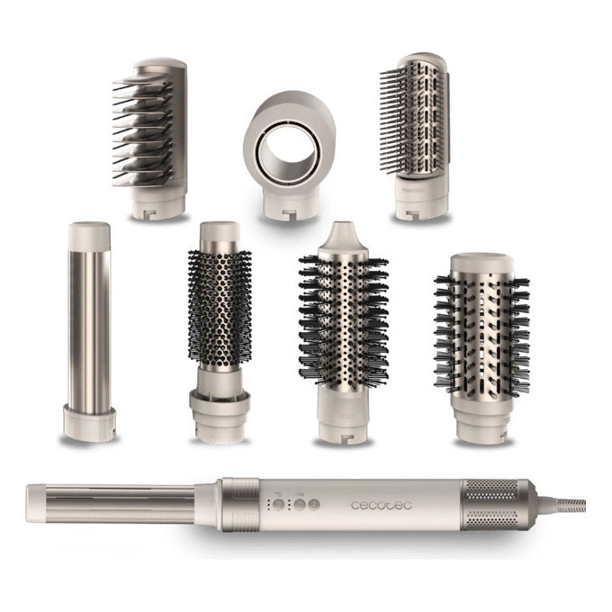 Cecotec, Multistyler AirGlam CeramicCare Caldo, 1400 W, Champagne e Bianco, 8 Accessori
