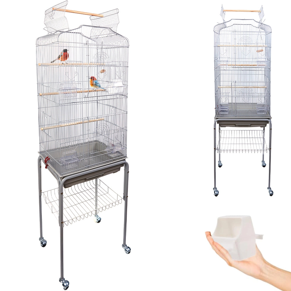 Gabbia Voliera per Uccelli Grigio per Pappagalli con Piedistallo 46 x 36 x1 48cm