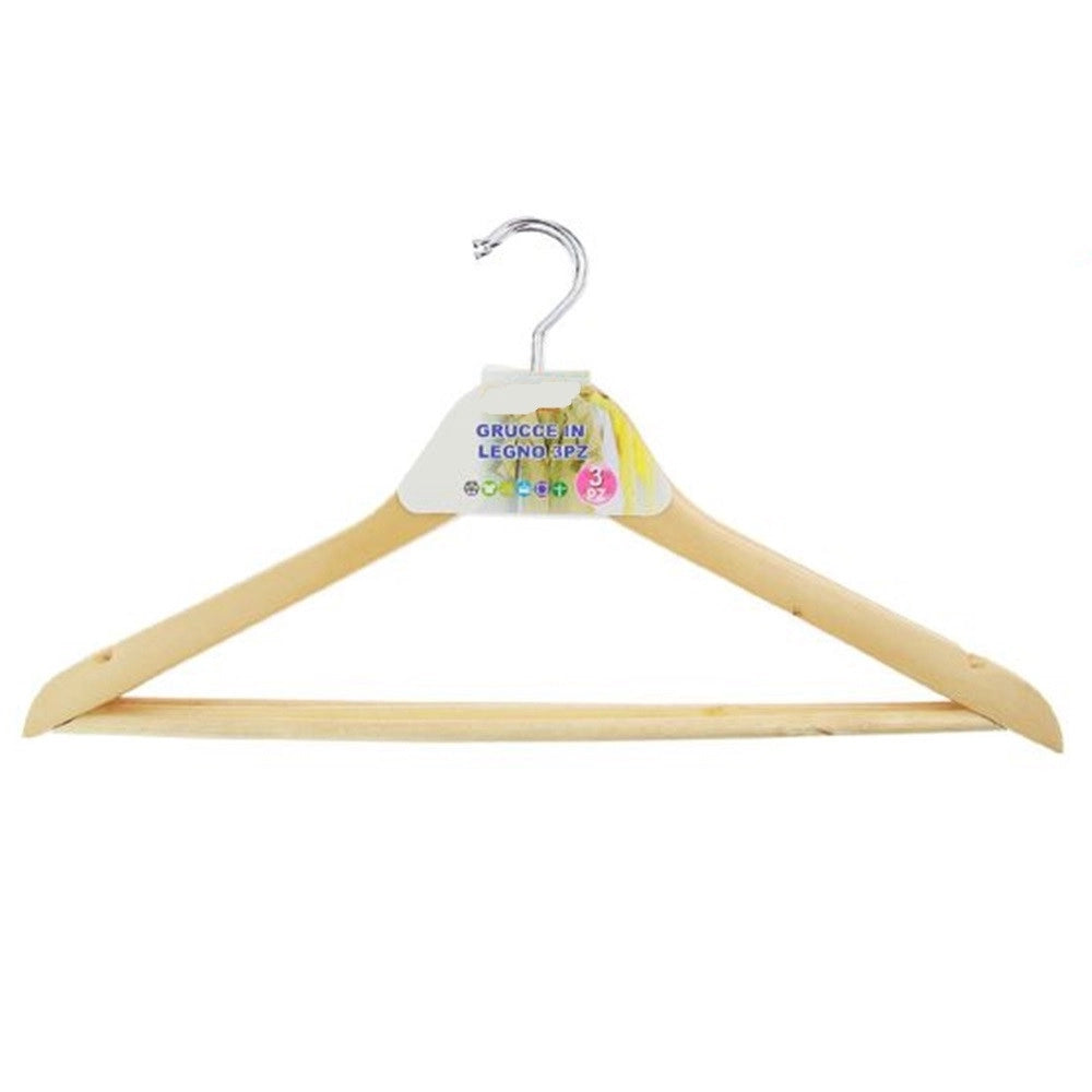 Trade Shop - Set 3pz Grucce Stampelle Appendiabito In Legno Vestiti Pantaloni Giacche 36cm 10449 -