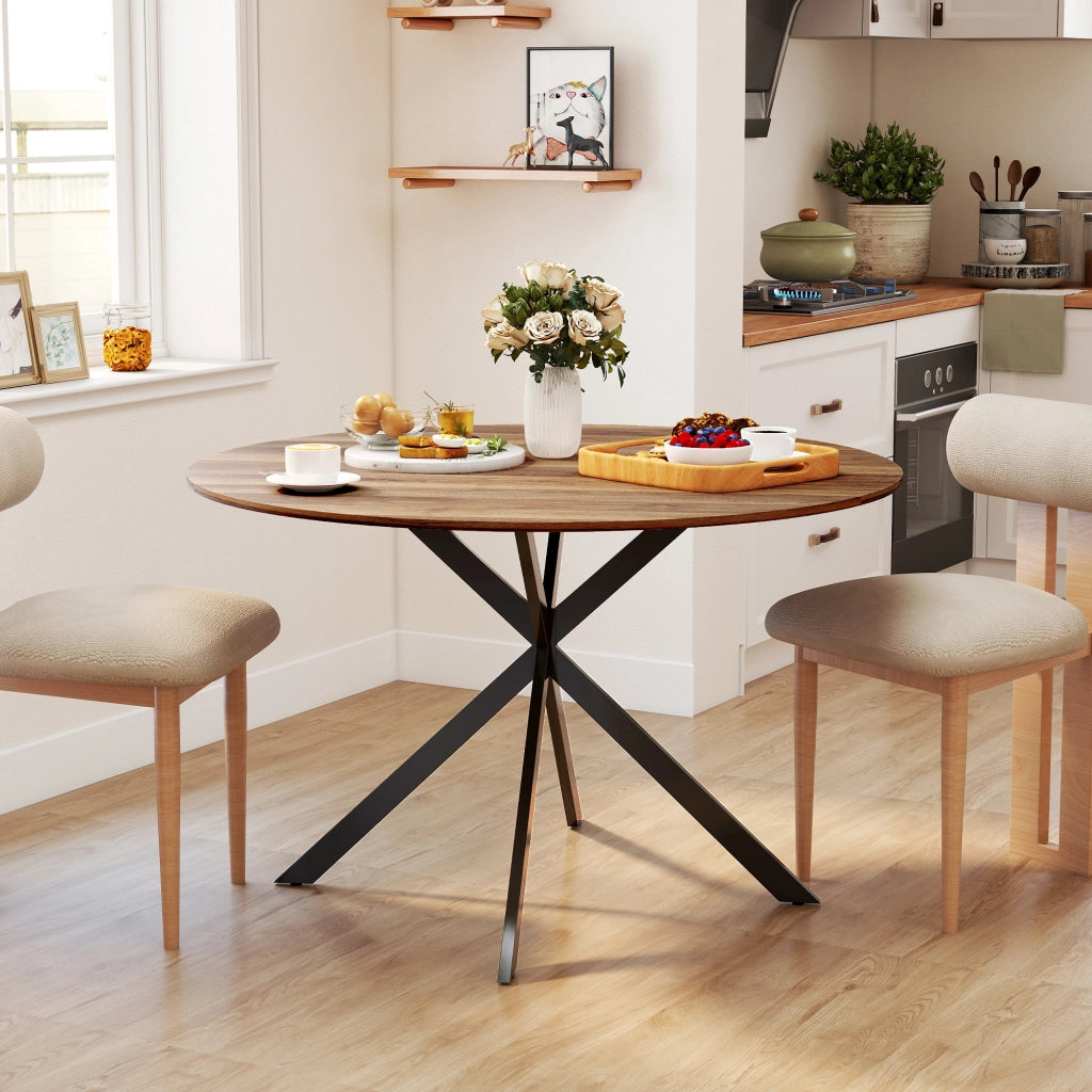 Tavolo da Pranzo Rotondo per 4 Persone ¨C Zephmum ¨C Acciaio, Marrone, ?120x75 cm