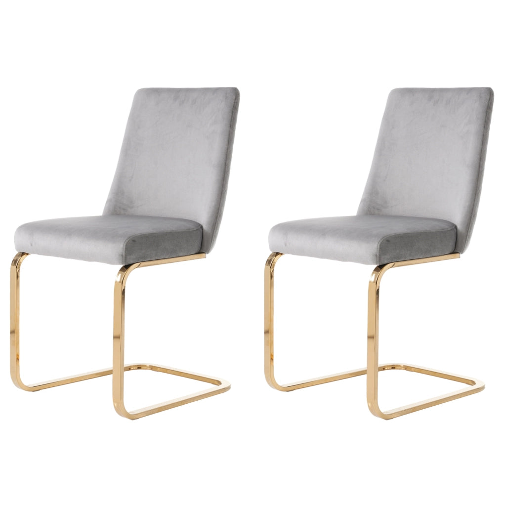 Set di 2 sedie da pranzo in velluto grigio con gambe metalliche