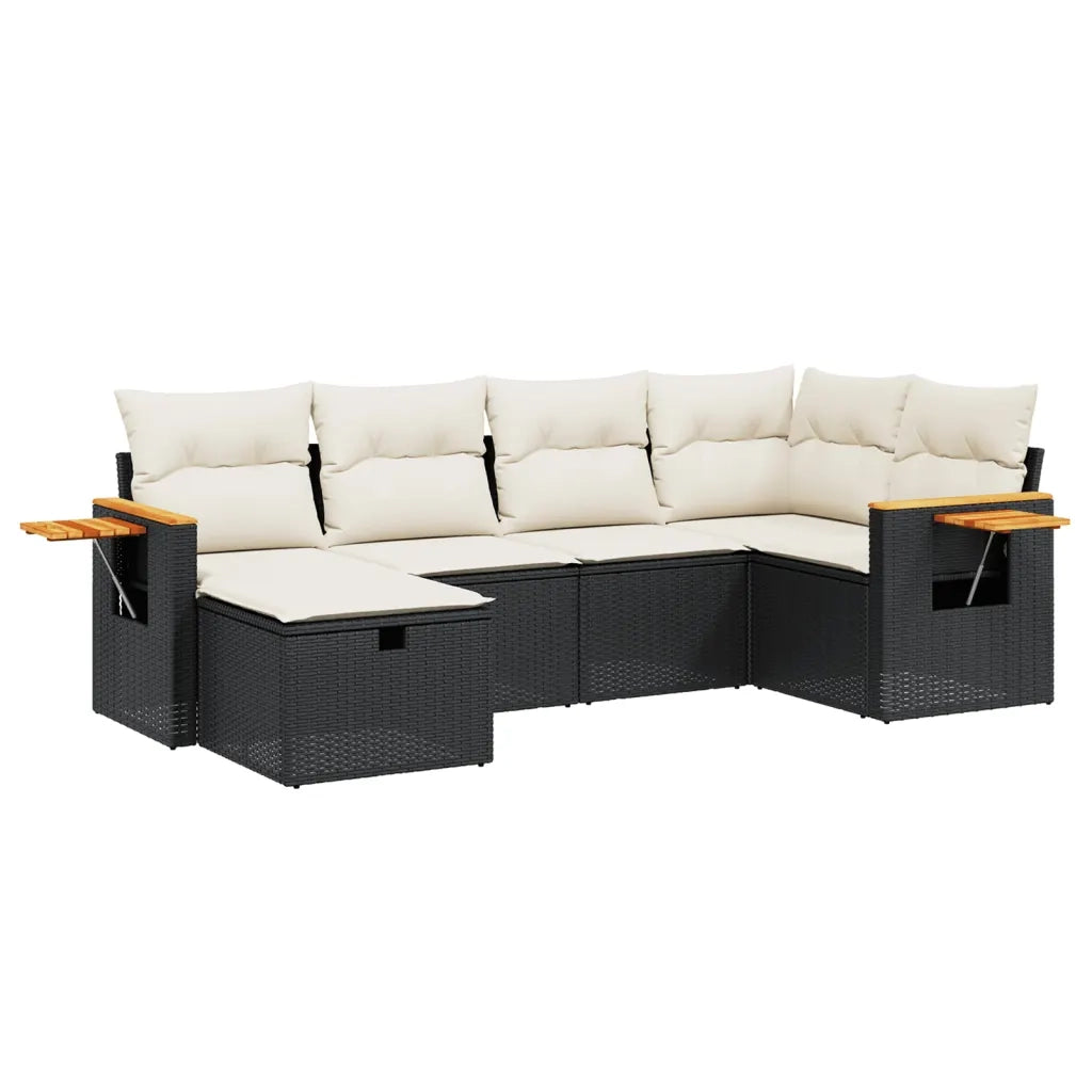 Set Divano da Giardino 6 pz con Cuscini Nero in Polyrattan 3265515