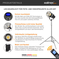 Niova Plus 500 Daylight, Faretto LED per fotografia, luce video 500 W dimmerabile, con riflettore Bowens e diffusore, con tecnologia COB-LED, per studio fotografico