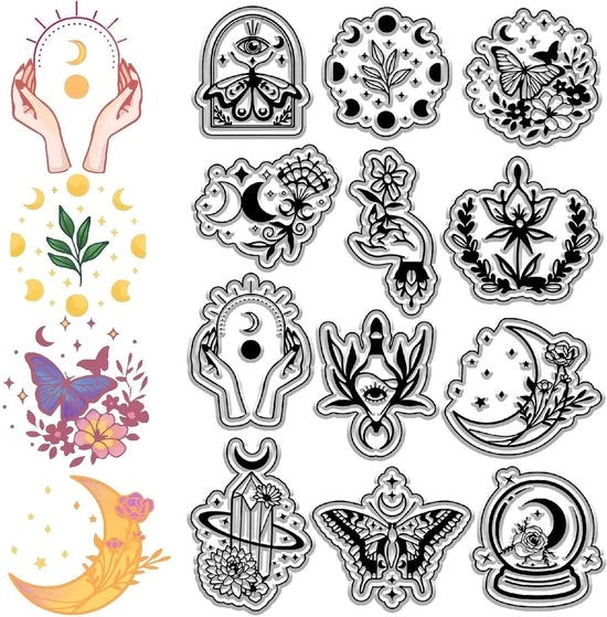 Elementi Divinatori di Silicone con Stampa di Farfalla per Fase Lunare, Reutilizzabili per Giornalismo e Scrapbooking DIY