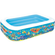 Trade Shop - Piscina Gonfiabile Family Rettangolare 3 Anelli Fantasia Pesci 229x152x56cm 54120 -