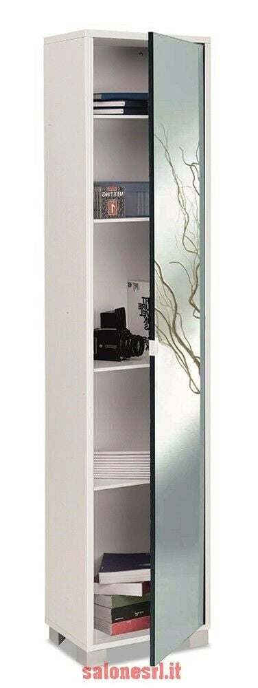 KIT MOBILE COLONNA 4 CON SPECCHIO H190 L43 P29 Cm RIPIANI FINITURA BIANCO FIAMMANTE SARMOG 744spk