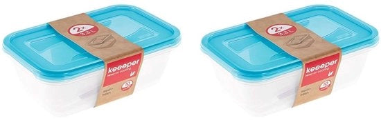 Contenitori alimentari a doppio contenitore, 2 x 3,3 l, 29 x 19 x 9 cm, Transparante blu (imballo da 2)