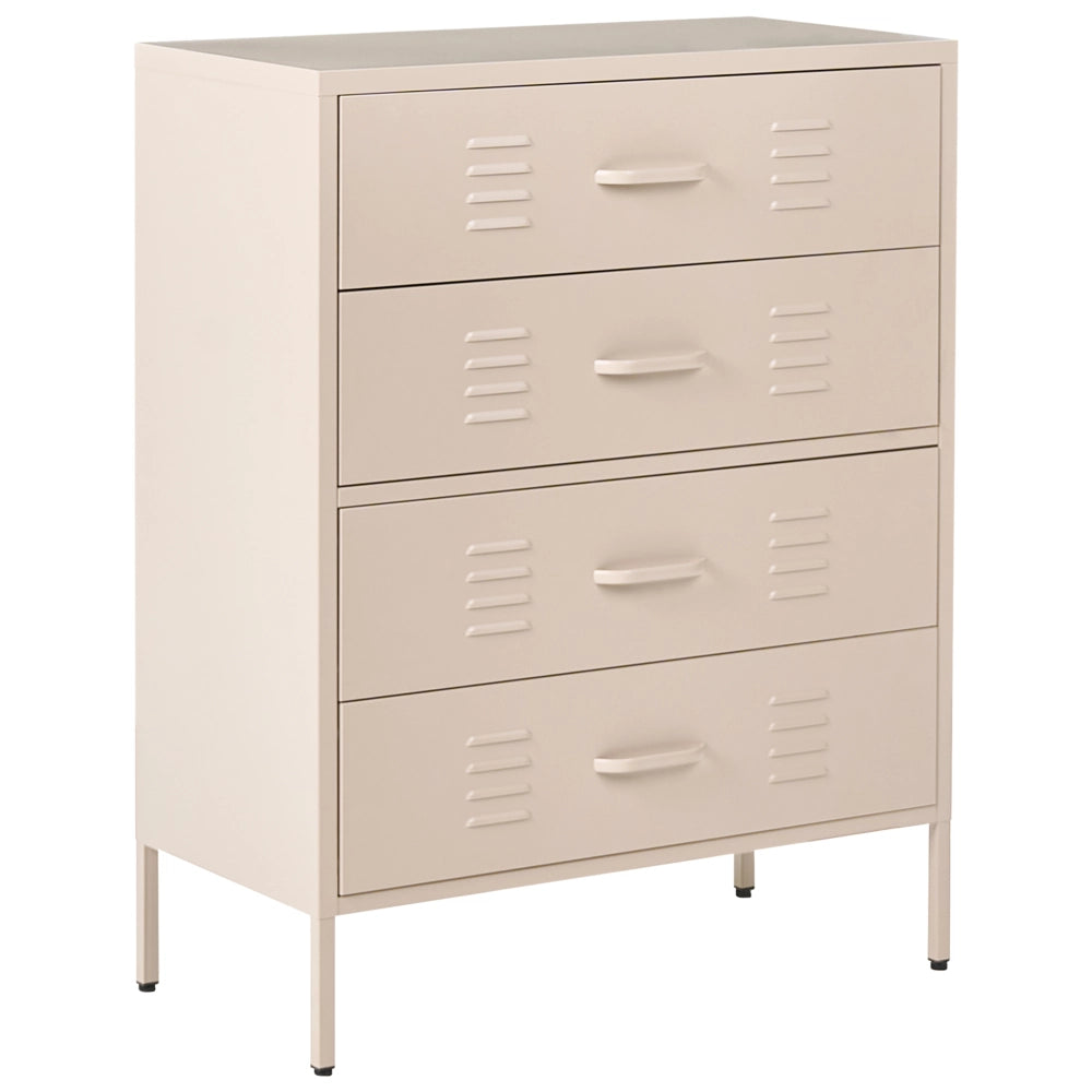 Cassettiera a 4 cassetti in acciaio metallico beige stile industriale per casa ufficio e soggiorno