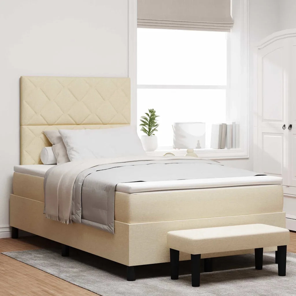 Letto a molle con materasso Crema 120 x 190 cm Tessuto