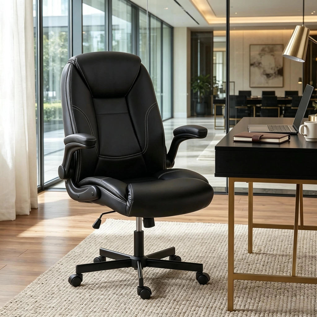 Sedia da ufficio ergonomica con braccioli ribaltabili e altezza regolabile in pu nero