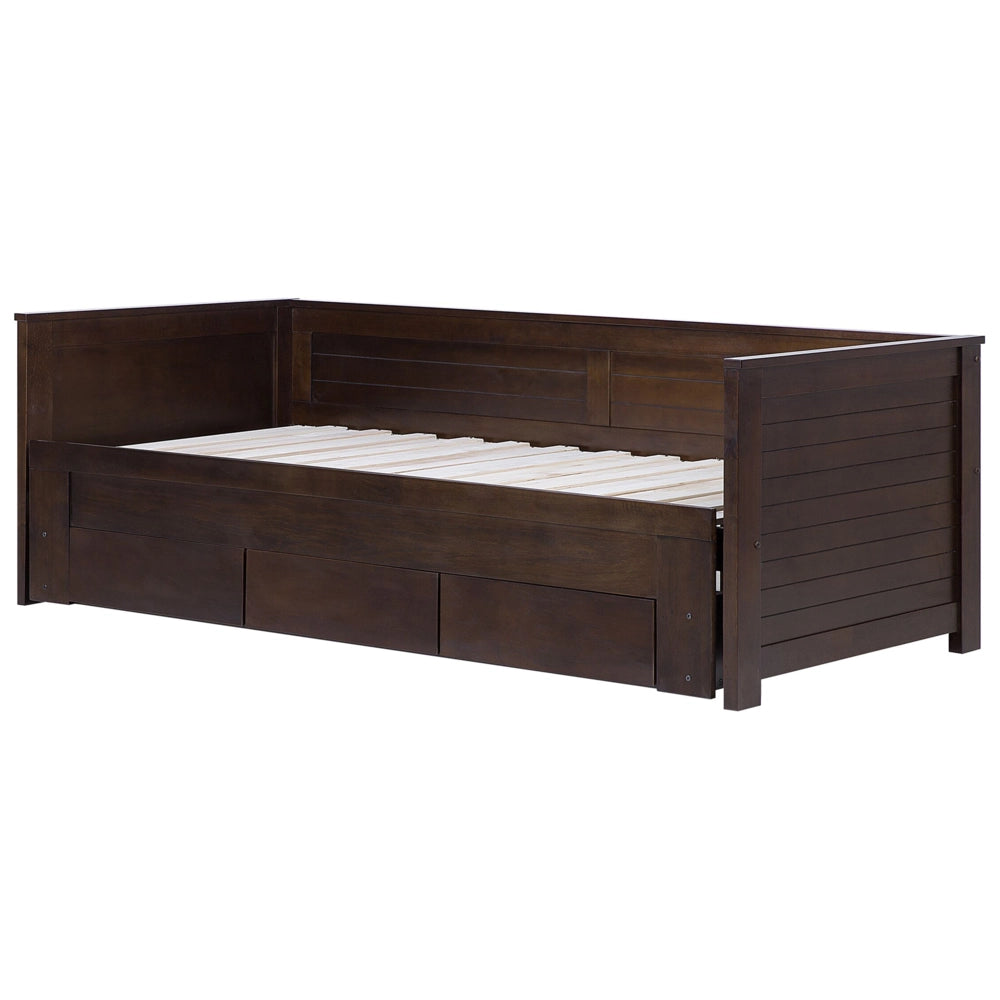Letto Allungabile Legno MDF di colore Marrone 3 Cassetti a Doghe 90/180 x 200 cm