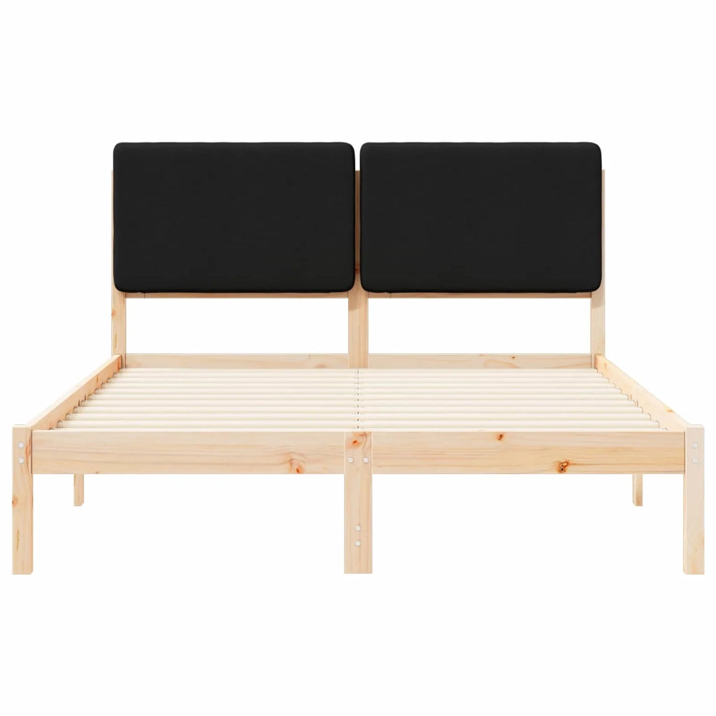 Letto con Testiera Rivestita Nero 140 x 200 cm Pino massello