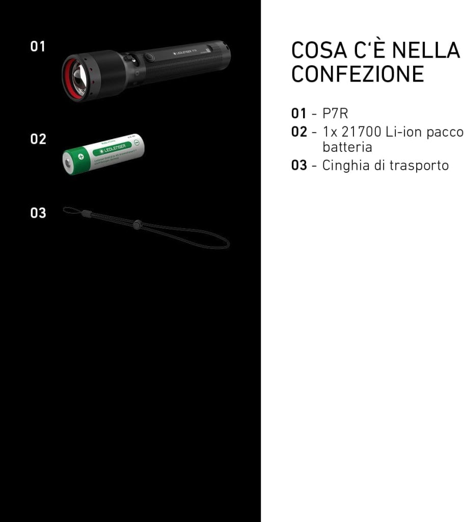Ledlenser P7R Torcia LED ricaricabile, 2000 lm, 320 m, USB-C, IP68, 80 h, 4 modalità – Tattica per escursioni, emergenza