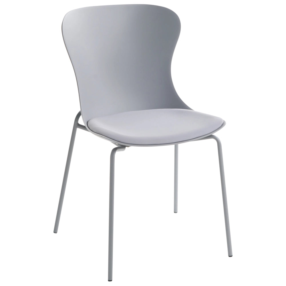 Set di 2 sedie da pranzo con seduta in materiale sintetico grigio e struttura in metallo, con cuscino, in stile minimalista scandinavo